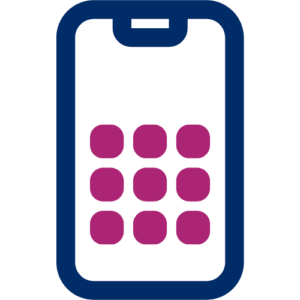 Es ist ein Smartphone zu sehen mit farbigen Kacheln, die Apps darstellen