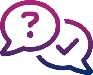 Es sind zwei Sprechblasen zu sehen. In der linken ist ein Fragezeichen abgebildet, in der rechten ein Häkchen