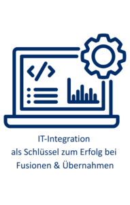 Auf einem Laptop-Bildhschirm sind ein Codefeld, Stichpunkte und ein Balkendiagramm zu sehen. In der Ecke des Laptops ist ein Zahnrad zu sehen.